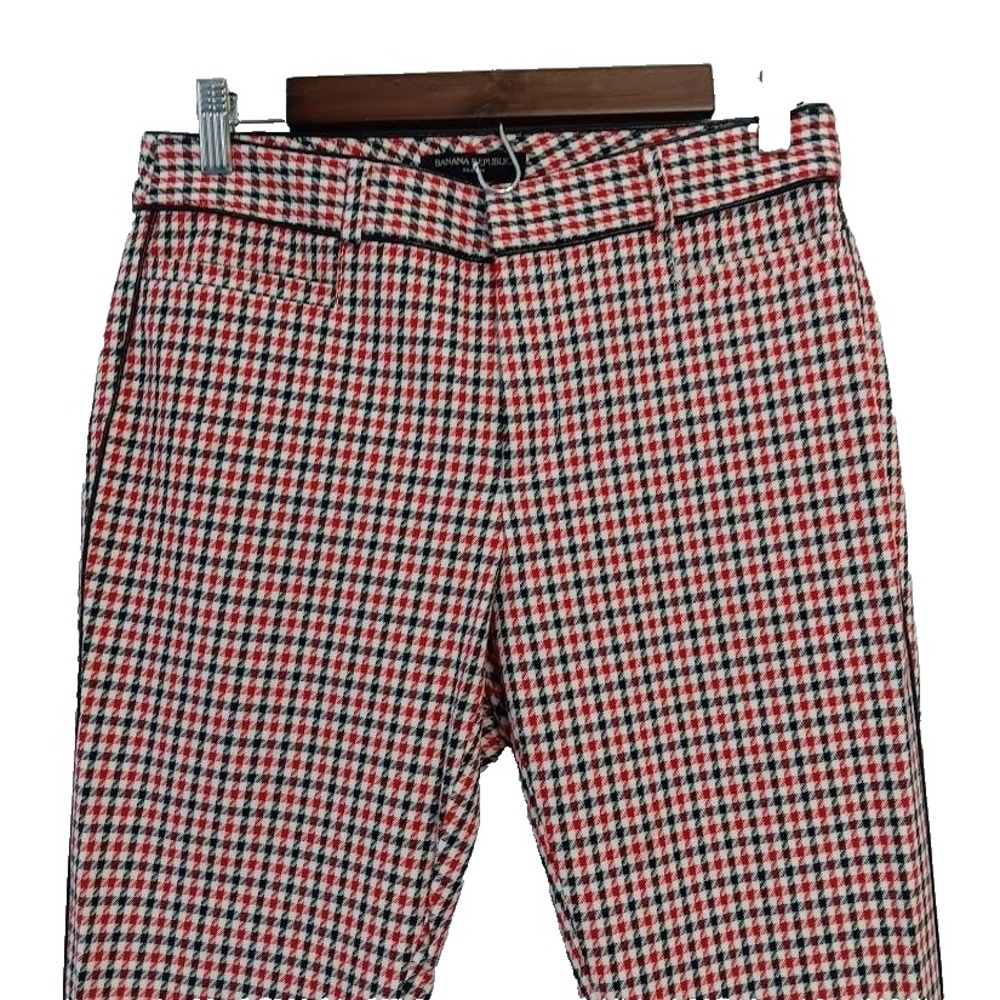 Banana Republic Pants Womens 4 Red Black White Sloan Houndstooth Stretch Ankle